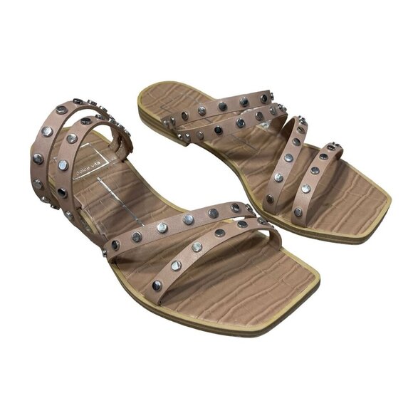 Dolce Vita Izabel Studded Sandals Tan Silver Nude Size 8 Slip-on - Picture 1 of 7